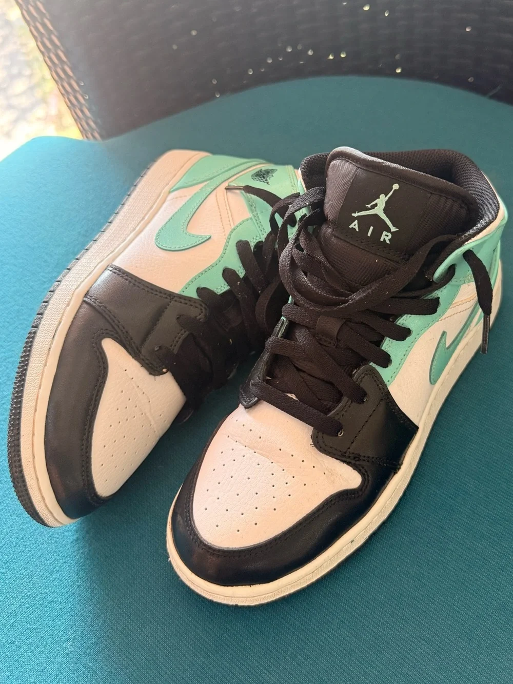 Teal and black air jordans